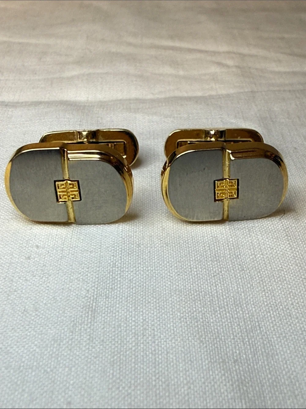 Givenchy Gold Tone & Gray Oval Logo Cufflinks 0.75